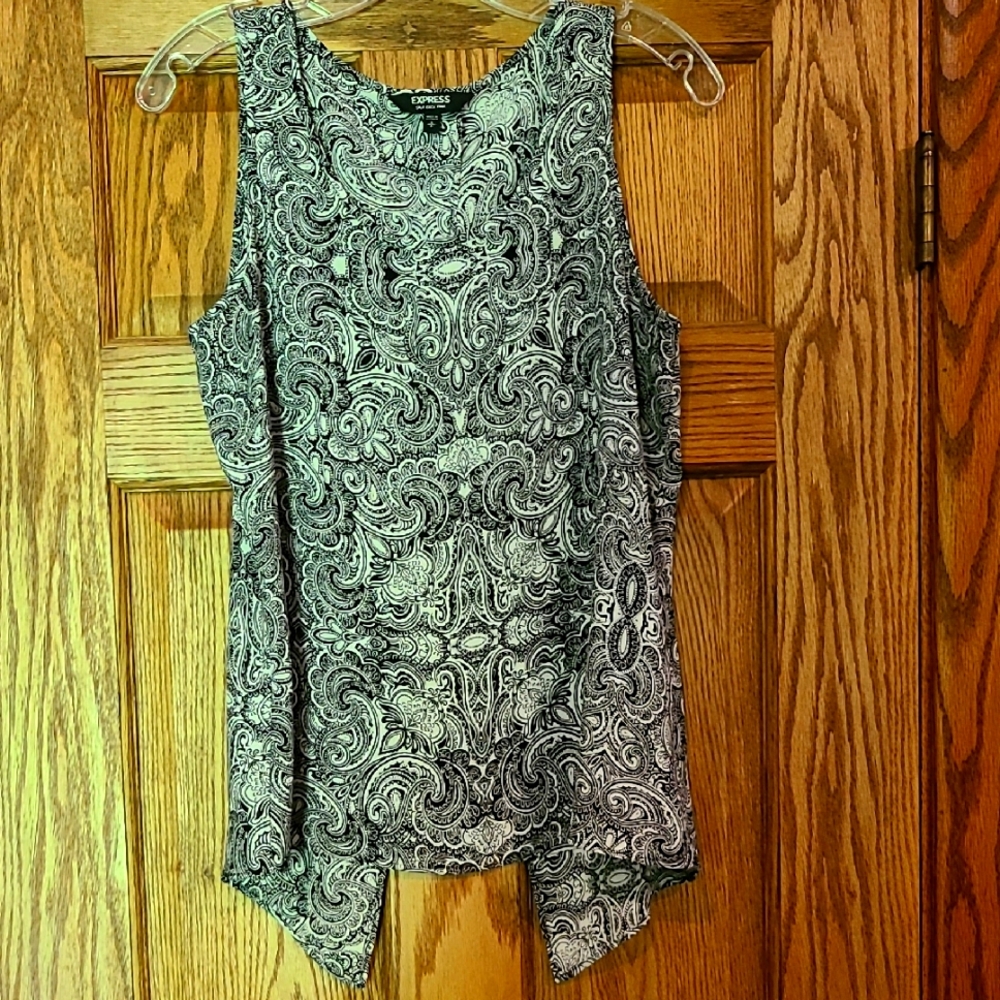 Express Black and White Asymmetrical Sleeveless Tank Top; Size Small